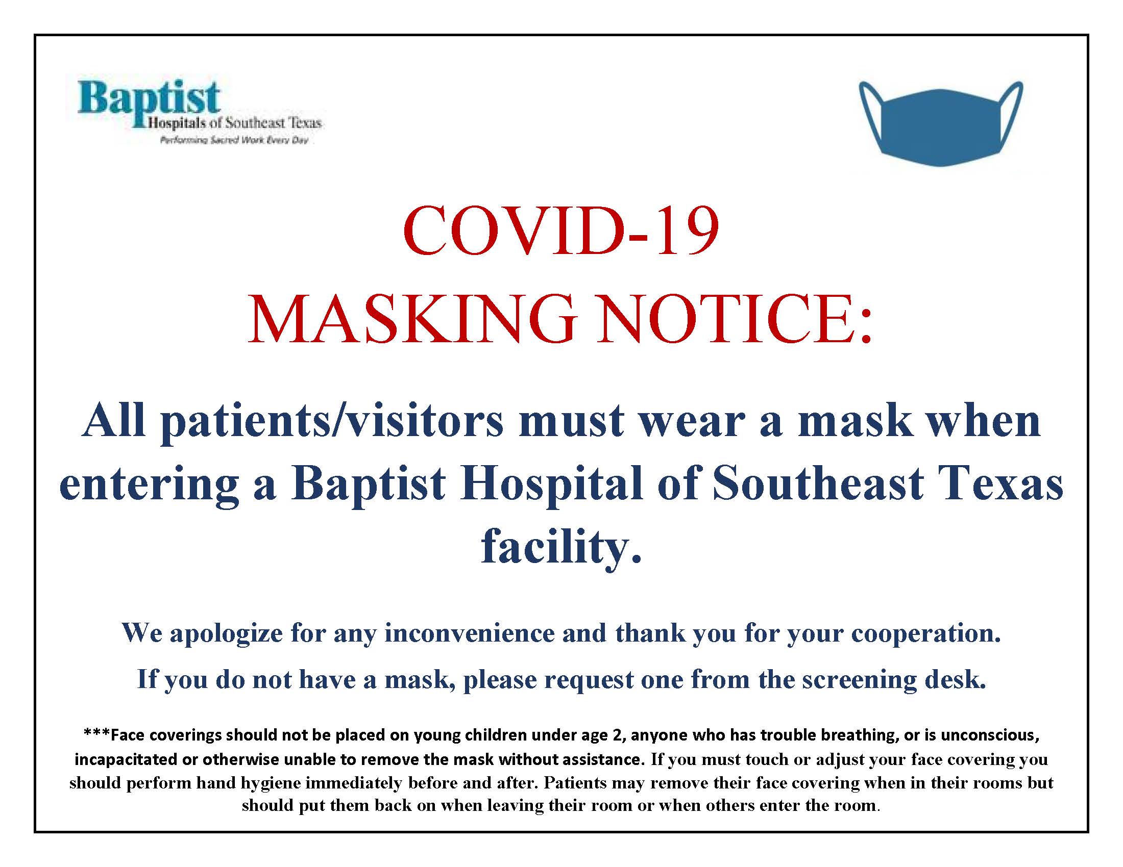 Mask Sign for Patients and Visitors